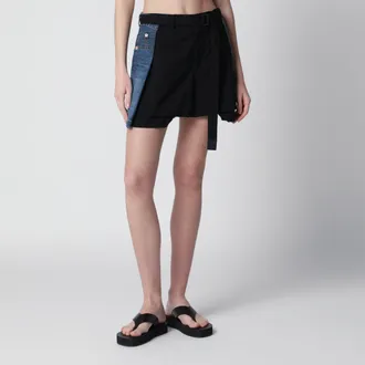 sacai Black wool and denim shorts