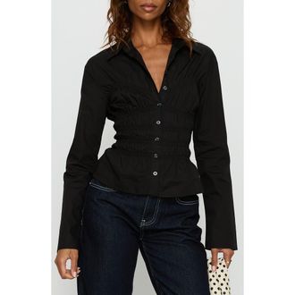 Princess Polly Lisel Shirred Long Sleeve Top in Black at Nordstrom, Size 6
