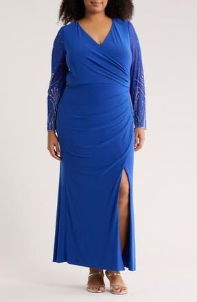 Marina Rossini Embellished Long Sleeve Maxi Dress in Royal at Nordstrom Rack, Size 2 X