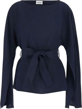 P.A.R.O.S.H. P.a.r.o.s.h., Overhemden, Dames, Blauw, S, Polyester, Blouse met ronde hals en strikdetail aan de voorkant