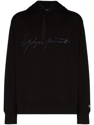 Yohji Yamamoto signature logo hoodie - men - Cotton - S - Black
