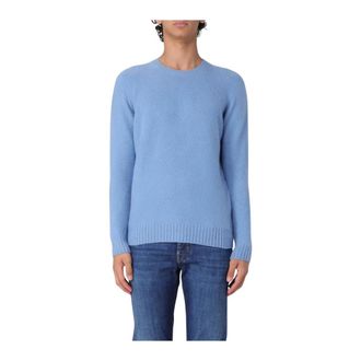 Drumohr Round-neck Knitwear, male, Blue, Size: XL Classic Crew Neck Sweater