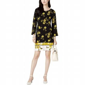 Alfani Floral Print A Line Dress In Gold Orchid Breeze