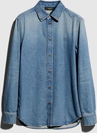 Gucci Cotton Denim Shirt With Embroidery, Size 44 IT, Blue