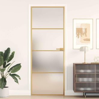 vidaXL Puerta De Interior Dorada Vidrio Templado Y Aluminio 76x201,5cm Vidaxl