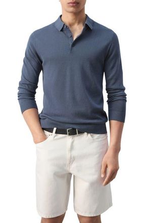 Mango Long Sleeve Cotton Polo in Indigo Blue at Nordstrom, Size X-Large