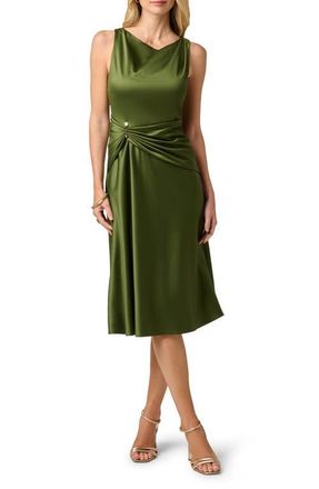 Adrianna Papell Cowl Neck Satin Crepe Dress in Olive Cypress at Nordstrom, Size 12