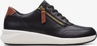 Clarks Womens Un Rio Zip Black Leather Trainers - Size 6.5 Wide Fit (UK Shoe)