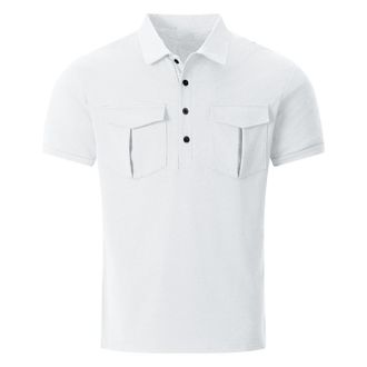 Generic Polo Shirt Men Shortsleeves Double Pockets Shirts 4 Button Turndown Workwear Soild Color Breathable Tshirts Regular Fit Business Blouses Lightweight C
