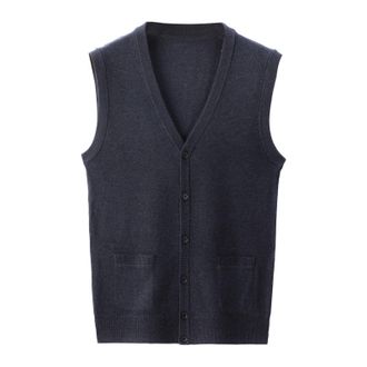 Generic Rrongwn Mens V-Neck Sleeveless Cardigan with Button Placket Winter Sweater Vest Slim Fit Knitted Pullover Thick Gilet Casual Vest Cable Knit Wool Blen