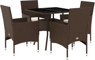 vidaXL Set Comedor Jard&iacute;n 5 Pzas Cojines Rat&aacute;n Sint&eacute;tico Vidrio Marr&oacute;n Vidaxl