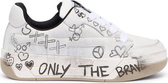 Diesel D-Ollie-Leather sneakers with graffiti print - Sneakers - Man - White