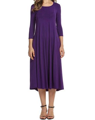 Generic Womens Summer Dress, Fashionable and Casual Pleated Three-Quarter Sleeve Plain Large Hem Dress, purple, XXL