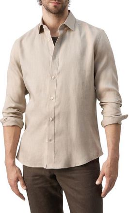 Mango x Casper Ruud Regular Fit Linen Button-Up Shirt in Sand at Nordstrom, Size X-Small
