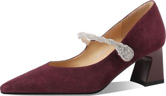 TinaCus Womens Suede Leather Pointed Toe Rhinestones Knot Buckle Mary Jane Pumps Shoes, Burgundy, 6 UK