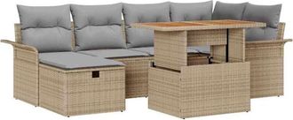 vidaXL Garden Sofa Set with Cushion 7 pcs Beige Poly Rattan vidaXL