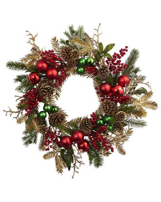 Nearly Natural 24In. Ornament, Pine & Pinecone Wreath