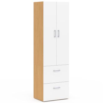 IDMarket Armadio A 2 Ante Juliana Bianco E Legno 50 Cm Armadio Con 2 Cassetti
