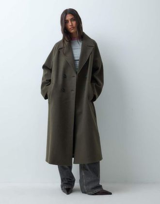Asos cappotto lungo doppiopetto in khaki-blu navy