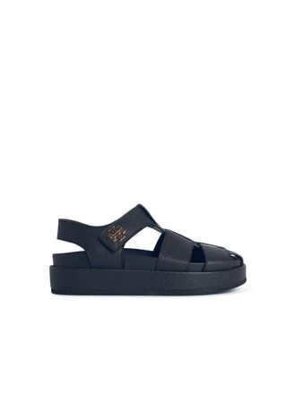 Tory Burch Kira Fisherman Sport Black Leather Sandals