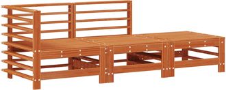 vidaXL Unidades De Sof&aacute; Seccional 3 Pieza Marr&oacute;n Cera Pino Macizo Vidaxl