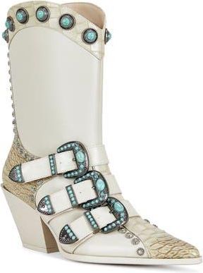 Azalea Wang Balmoral Croc Embossed Western Boot in Beige at Nordstrom Rack, Size 8.5