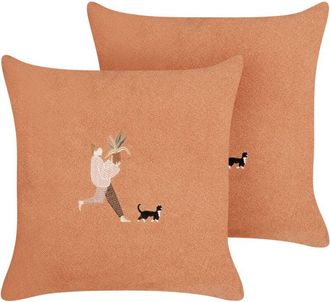 Beliani Set of 2 Decorative Cushions MARIGOLD 45 x 45 cm Orange Solid