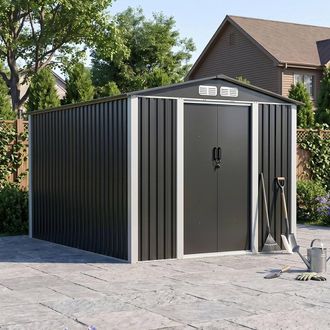 Living and Home 8 x 10FT Quick Assembly Metal Garden Storage Shed with Lockable Door in Black