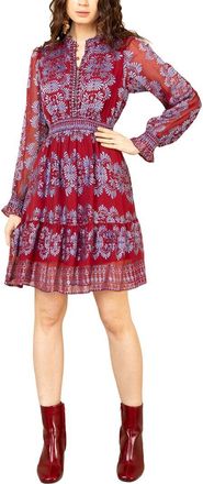 Hale Bob Long Sleeve Jaycee Silk-Blend Mini Dress