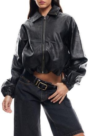 Lioness Nirvana Faux Leather Bomber Jacket in Onyx at Nordstrom Rack, Size Small