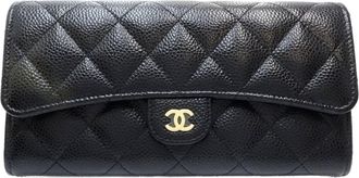 Chanel Black Grained Calfskin Long Wallet (Bi-Fold) (Pre-Owned)