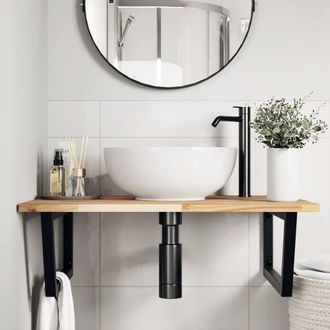Berkfield Home Elegant Basin Shelf Wall Mounted Steel & Solid Wood Acacia in Brown