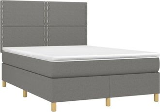 vidaXL Vidaxl - Cama Box Spring Colch&oacute;n Y Luces Led Tela Gris Oscuro 140x190 Cm