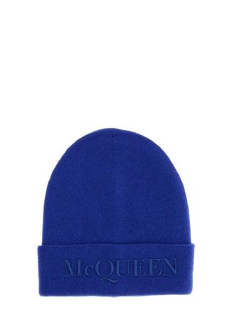 Alexander McQueen Blue Logo Beanie Hat