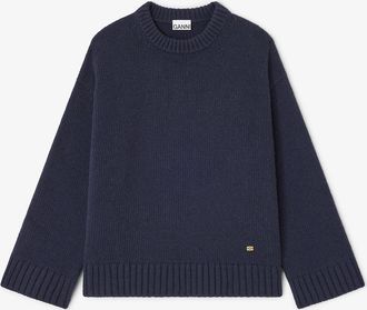 Ganni Navy Dark Blue Wool Mix Jumper