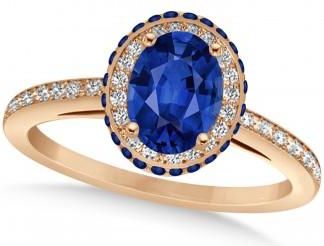 Allurez Oval Lab Blue Sapphire & Diamond Halo Engagement Ring 14k Rose Gold 2.00ct