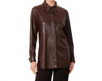 Dolce Cabo Faux Leather Metallic Tailored Shirt In Coffee