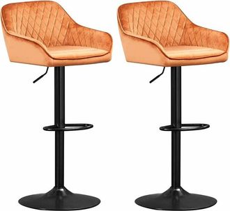 Ainpecca Ainpecca - Set Of 2 Orange Velvet Bar Stools Breakfast Bar Chair Kitchen Stool Swivel Barstool,2PCS orange