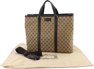 Gucci Gg Canvas Beige Brown Gg Canvas Leather Handbag Shoulder Bag Tote Bag (Pre-Owned)