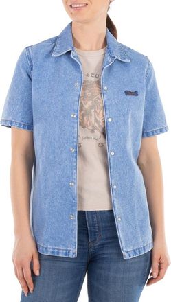 Marni Short Sleeve Denim Logo Shirt, Brand Size 38 ( US Size 6 )