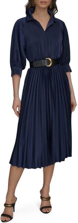 DKNY Pleated Belted Midi Shirtdress in Eclipse at Nordstrom, Size 12