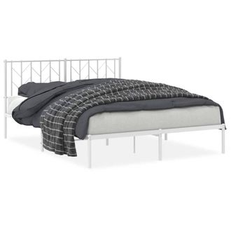 Berkfield Home Metal Bed Frame without Mattress with Headboard White 150x200cm | Size: 150x200 cm