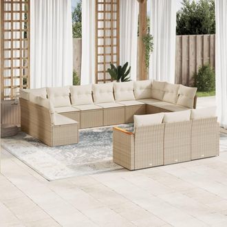 vidaXL Set Sof&aacute;s De Jard&iacute;n Con Cojines 13 Pzas Rat&aacute;n Sint&eacute;tico Beige Vidaxl