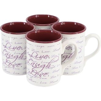 Gibson Home Inspirational Words Live, Laugh, Love 4 Piece 16 Ounce Stoneware Mug Set in Purple at Nordstrom
