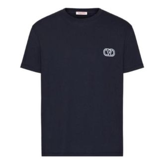 Valentino Embroidered V Logo T-Shirt Navy 4V3MG10V9LJONO