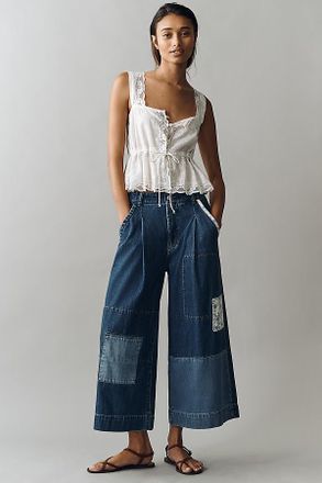 Pilcro Patchwork High-Rise Crop Wide-Leg Jeans