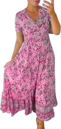 Generic My Orders Items Womens Short Sleeve Midi Summer Dresses Womens Fashionable Casual Summer V Neck Short Sleeve Floral Dress Petite Dress Clothinges for 