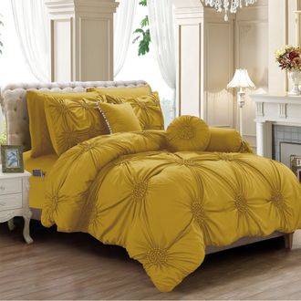 Elegant Comfort 10-pc Sunflower Comforter Set - Includes 6-pc Sheet Set With Sided Storage Pockets