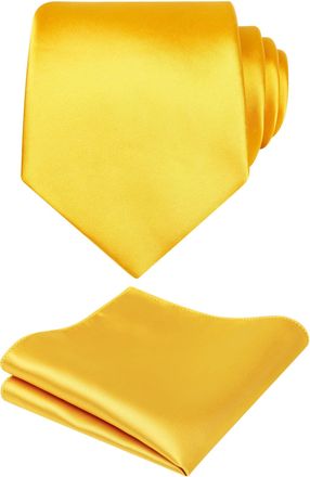 Alizeal Mens 8cm Solid Color Necktie and Hanky Classic Business Wedding Formal Tie with Pocket Square Set, Bright Yellow