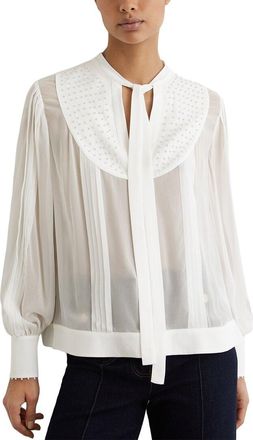Reiss Casey Georgette Tie Neck Beaded Blouse